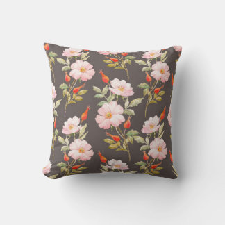 Almofada Padrão floral de aquarela de rosa de cão e de berç