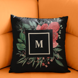 Almofada Padrão Floral de Aquarela de rosa vermelha