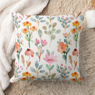 Almofada Padrão Floral de Aquarela - Flores Rosa E Roxo