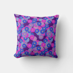 Almofada Padrão floral de Art Deco - violeta, azul e roxo