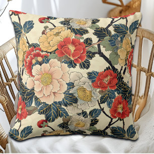 Almofada Padrão Floral de Arte Ukiyo-E Japonês