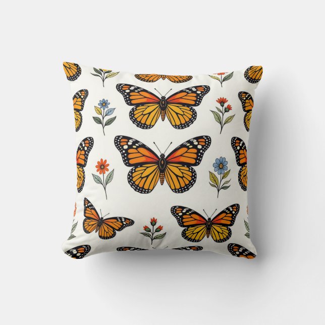 Almofada Padrão Floral de Borboleta Monarca (Frente)