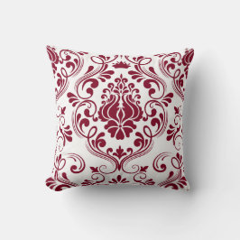 Almofada Padrão Floral de Borgonha e Damasco Branco Elegant