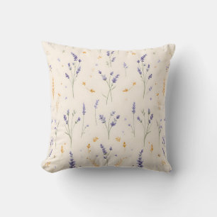 Almofada Padrão Floral de Campo de Lavanda de Aquarela