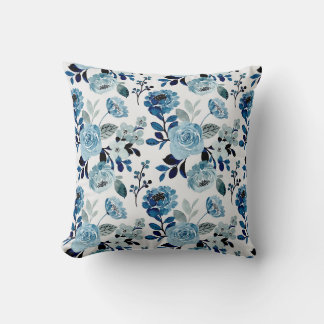 Almofada Padrão floral de cor aquosa azul