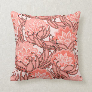 Almofada Padrão Floral de Coral Vibrante