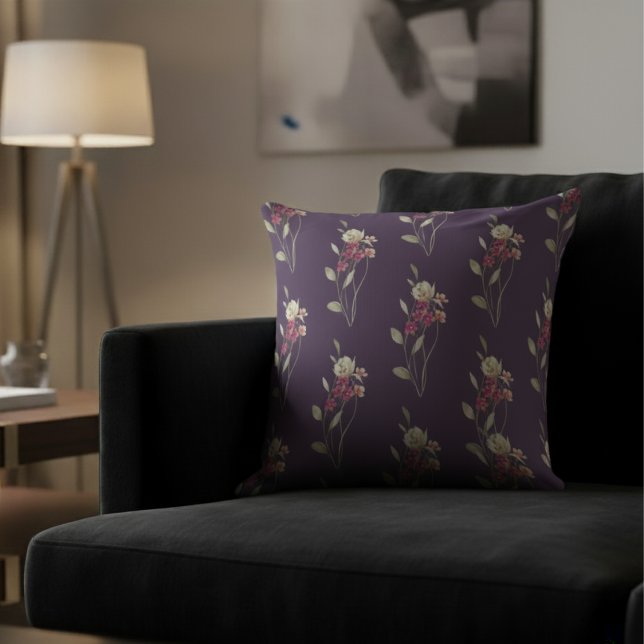 Almofada Padrão Floral de Cores Aquáticas Quentes Roxo (Criador carregado)