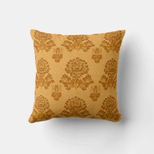 Almofada Padrão Floral de Damasco Dourado