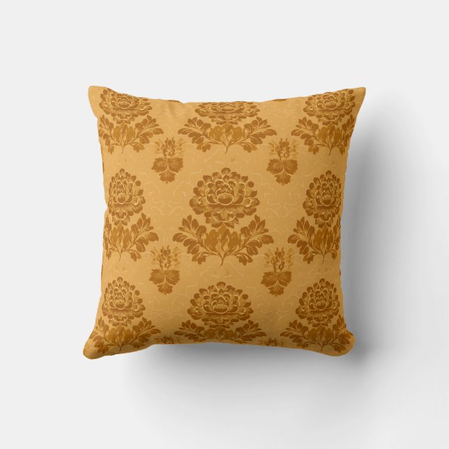 Almofada Padrão Floral de Damasco Dourado (Verso)