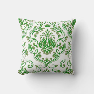 Almofada Padrão Floral de Damasco Verde e Verde Elegante
