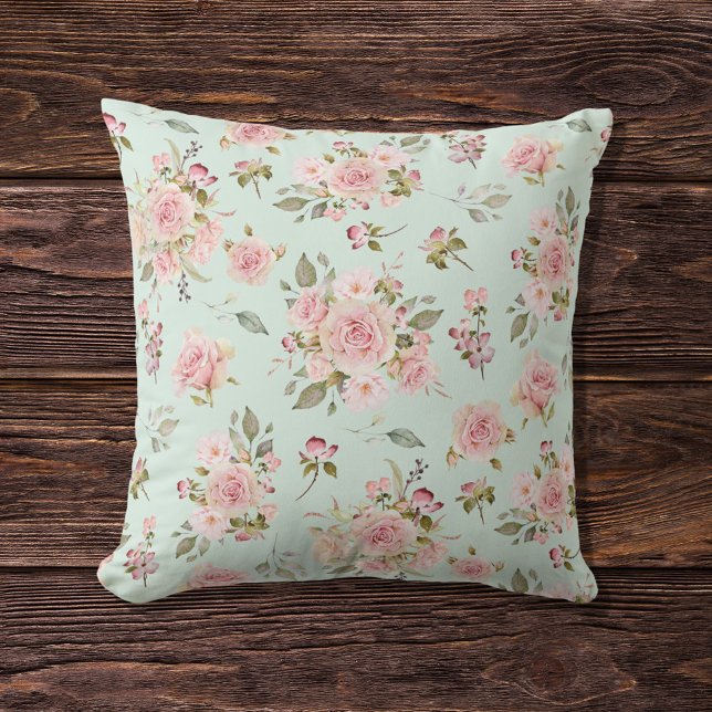 Almofada Padrão Floral de Flores de Rosa Rosa Aquarela (Criador carregado)