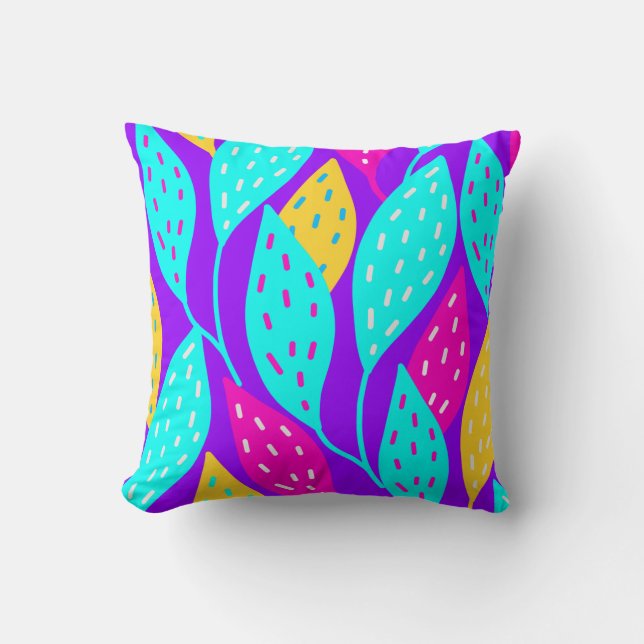 Almofada Padrão Floral de Folhas Neon Brilhantes Divertido  (Frente)