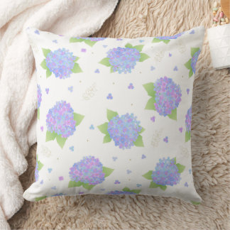 Almofada Padrão Floral de Hortênsia Azul Pastel e Lilás