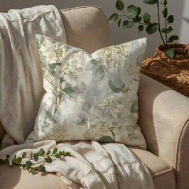 Almofada Padrão Floral de Hortênsia Branca Suave