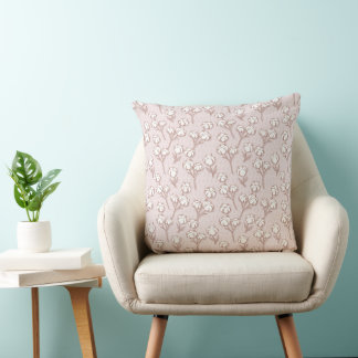 Almofada padrão floral de inflorescências de algodão rosa