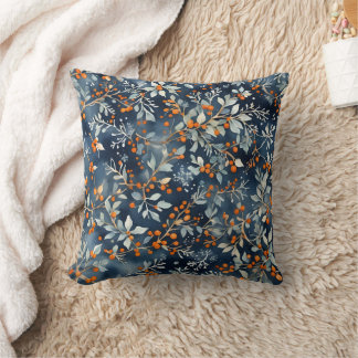 Almofada Padrão Floral de Inverno Azul-Gelo da Aquarela