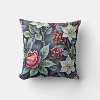 Almofada Padrão Floral de Inverno em Aquarela Elegante em C