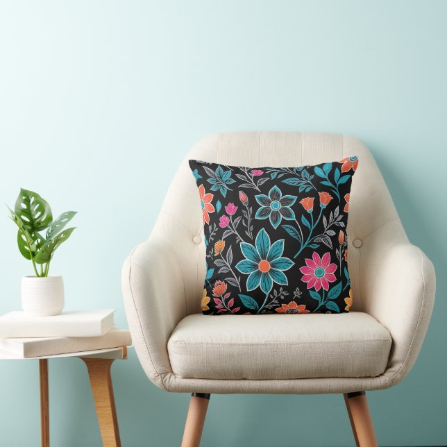 Almofada Padrão Floral de Linoprint Colorido (Cadeira)