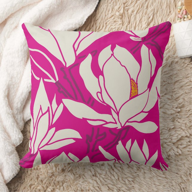 Almofada Padrão floral de magnólia em fúcsia (Cobertor)
