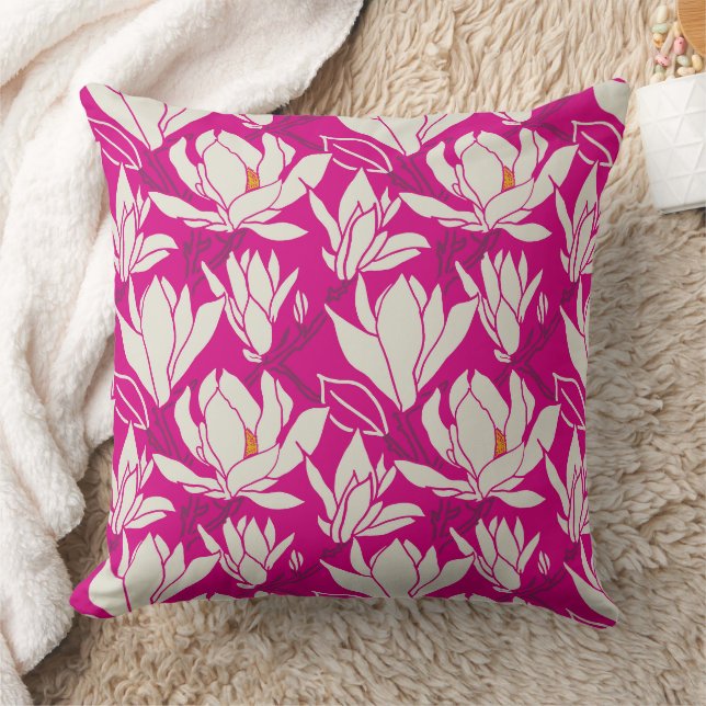 Almofada Padrão floral de magnólia em fúcsia (Cobertor)