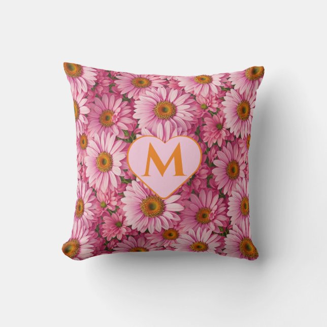 Almofada Padrão floral de margarida rosa retrô (Frente)