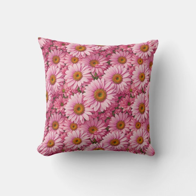 Almofada Padrão floral de margarida rosa retrô (Frente)