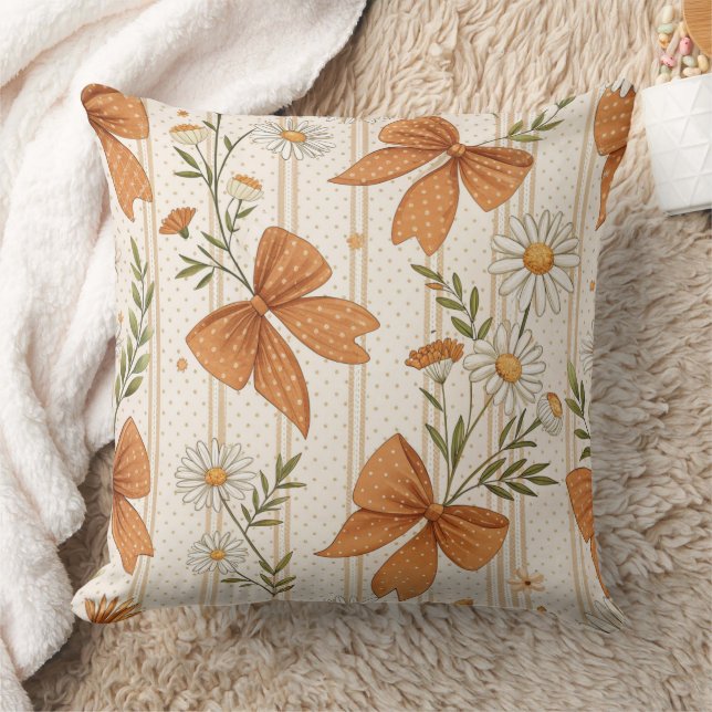 Almofada Padrão Floral de Outono Daisy e Laço (Cobertor)