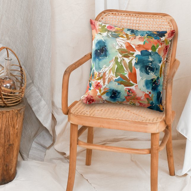 Almofada Padrão Floral de outono de Rosa azul (Criador carregado)