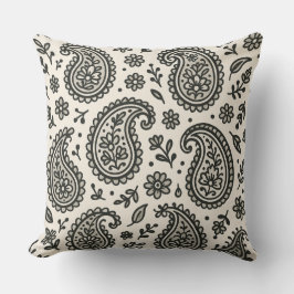 Almofada Padrão Floral de Paisley Preto e Branco