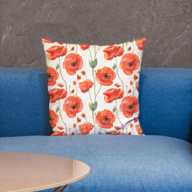 Almofada Padrão Floral de Papoula Vermelha e Branco Bem Chi (Criador carregado)