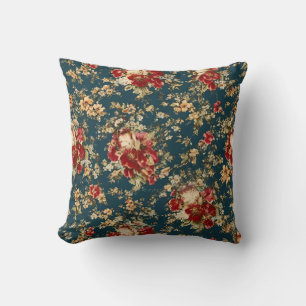 Almofada Padrão Floral de requinte Italiano em Vermelho e T