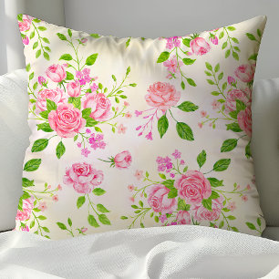 Almofada Padrão Floral de Rosas Inglesas em Aquarela Chic