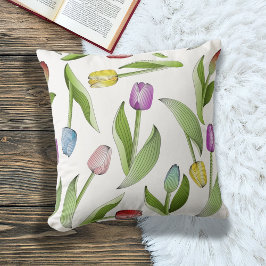 Almofada Padrão Floral de Tulipa Colorido Moderno e Elegant