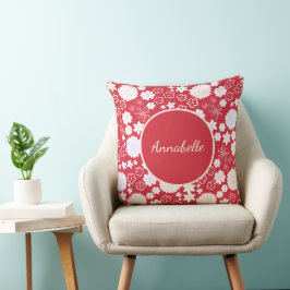 ALMOFADA PADRÃO FLORAL DO BUQUÊ DE NEVOEIRA VERMELHO COM TE