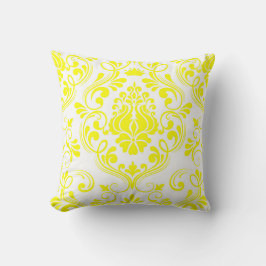 Almofada Padrão Floral do Damasco Amarelo e Branco Elegante