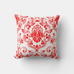 Almofada Padrão Floral do Damasco Vermelho e Branco Elegant