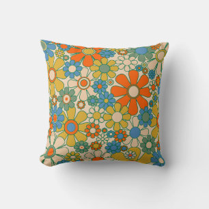Almofada Padrão Floral do Jardim Retro 60s 70s