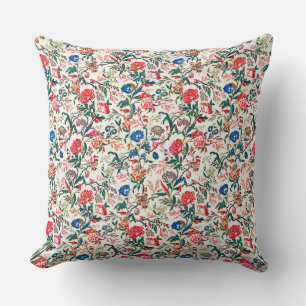 Almofada Padrão Floral do século XIX Vermelho Verde Azul