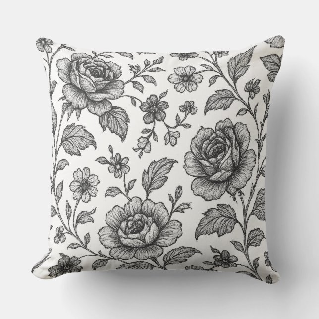 Almofada Padrão Floral do Vintage Rosa (Frente)