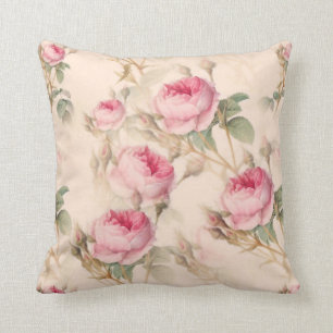 Almofada Padrão floral dos rosas de vindima rosa   