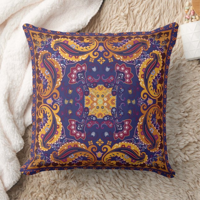 Almofada Padrão Floral Dourado Roxo Azul (Cobertor)