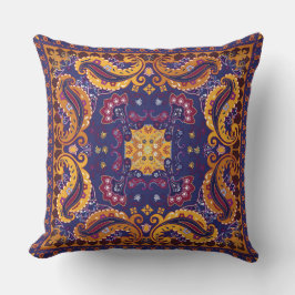Almofada Padrão Floral Dourado Roxo Azul