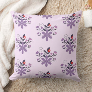 Almofada Padrão floral elegante cinza violeta roxa vermelha