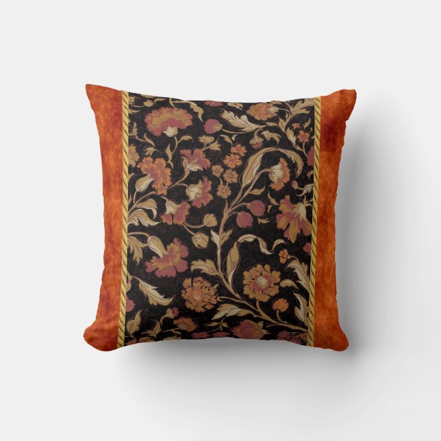 Almofada Padrão Floral Elegante Cor Ferrugem (Frente)