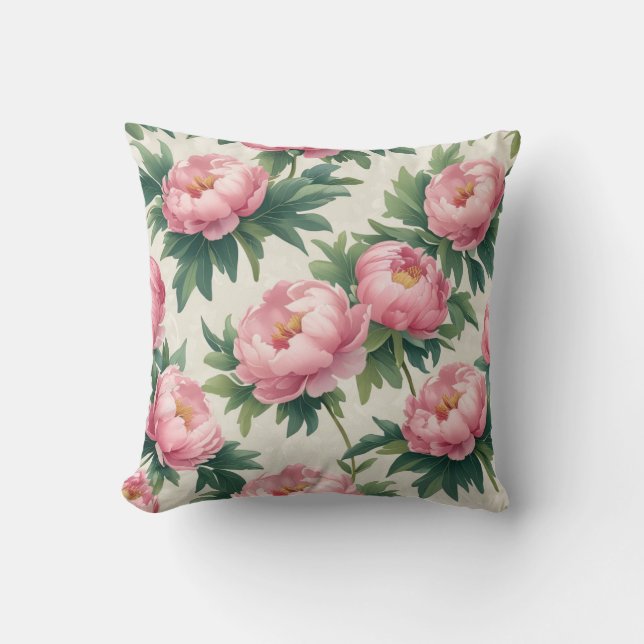 Almofada Padrão Floral Elegante Pink Peony - Botão Eterno (Frente)