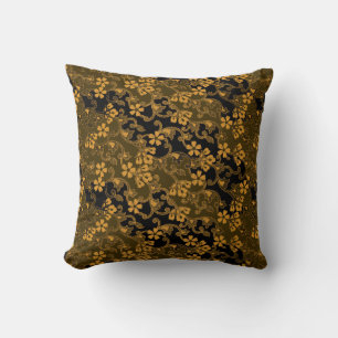 Almofada Padrão Floral Elegante Preto e Dourado