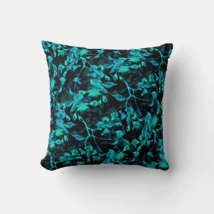Almofada Padrão Floral Elegante Preto e Turquesa
