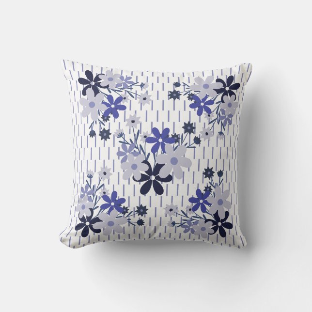 Almofada Padrão floral elegante violeta púrpura azul (Frente)