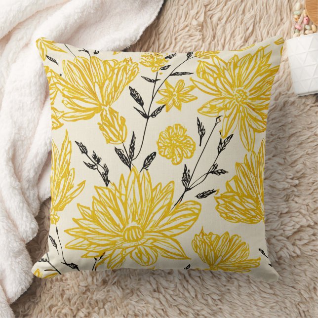 Almofada Padrão floral em amarelo (Cobertor)