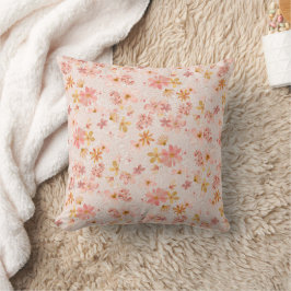 Almofada Padrão Floral em Aquarela Rosa Bege